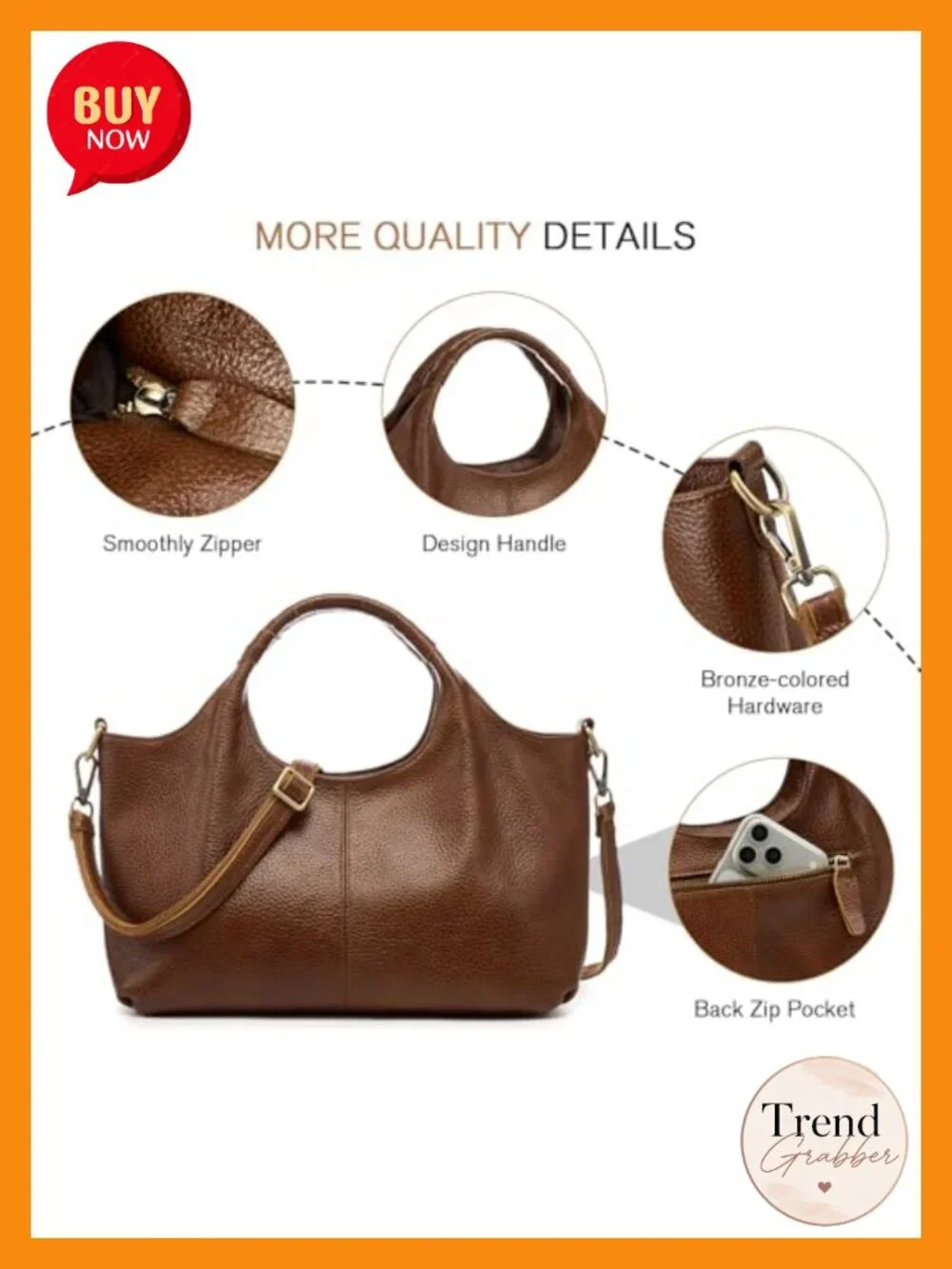 Genuine Leather Satchel Bag Women Top Handle Detachable Strap